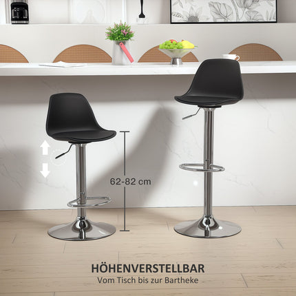 Adjustable bar stools Set of 2, synthetic leather, black