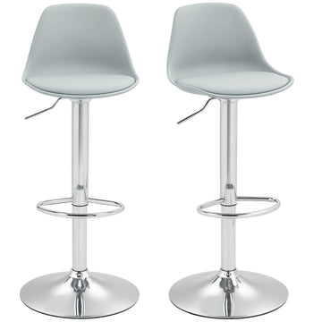 Height-adjustable gray barstools, set of 2, artificial leather
