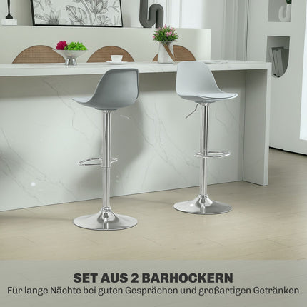 Height-adjustable gray barstools, set of 2, artificial leather