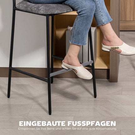 Bar Stools Set of 2, Padded, High Back, Grey Fabric, Steel