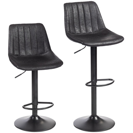 Bar Stools, Set of 2, Retro, Adjustable Height, Black