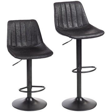 Bar Stools, Set of 2, Retro, Adjustable Height, Black