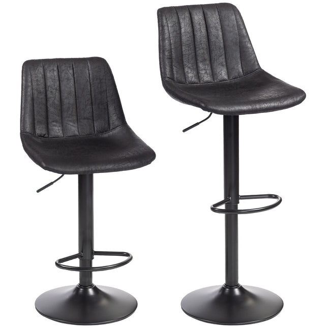 Bar Stools, Set of 2, Retro, Adjustable Height, Black