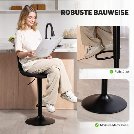 Bar Stools, Set of 2, Retro, Adjustable Height, Black