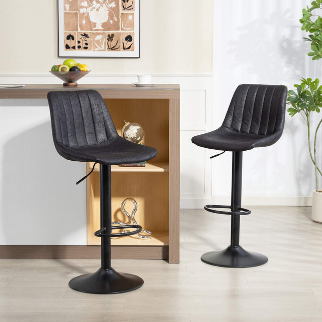 Bar Stools, Set of 2, Retro, Adjustable Height, Black