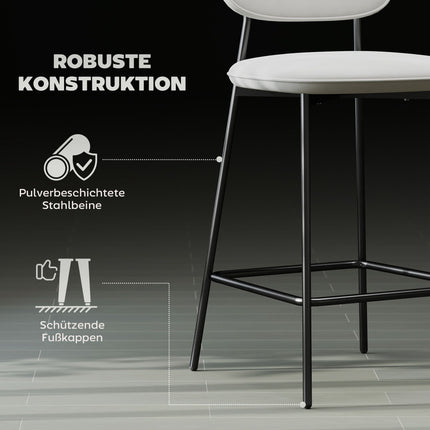 Bar Stools Set of 2, Velvet Upholstery, Steel Legs, Light Grey