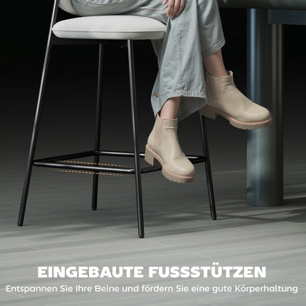 Bar Stools Set of 2, Velvet Upholstery, Steel Legs, Light Grey