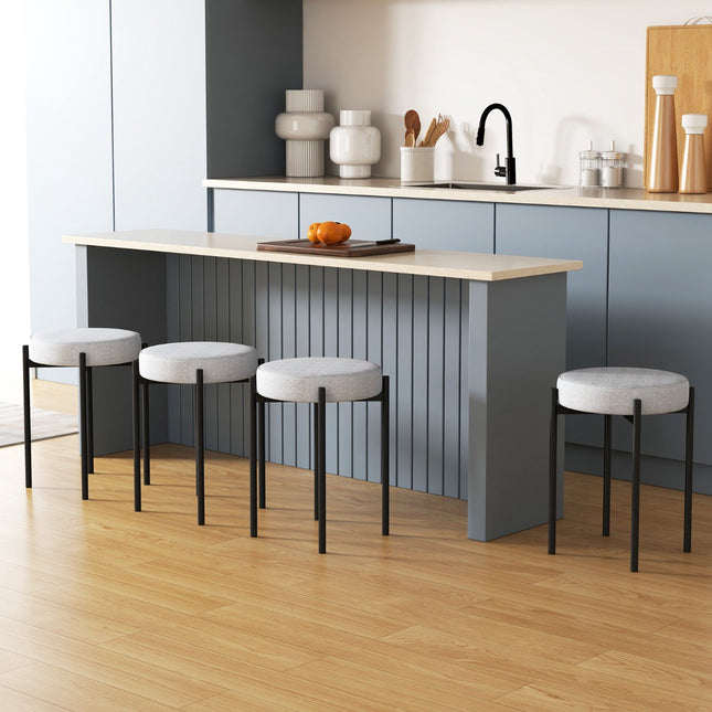 Bar Stools Set of 4, Padded Stackable, Metal Legs – Light Gray