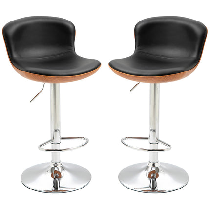 Adjustable black barstools with backrest, set of 2