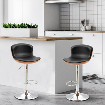 Adjustable black barstools with backrest, set of 2