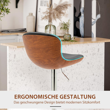 Adjustable black barstools with backrest, set of 2