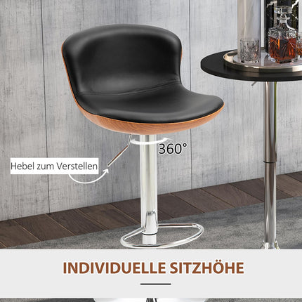 Adjustable black barstools with backrest, set of 2