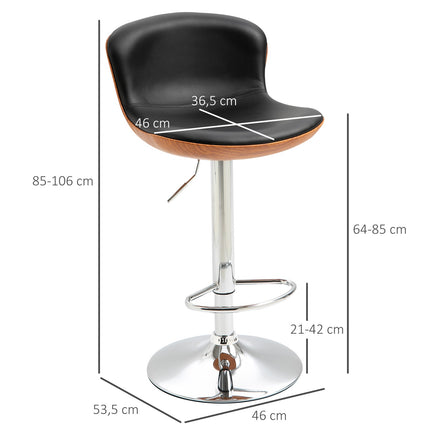 Adjustable black barstools with backrest, set of 2