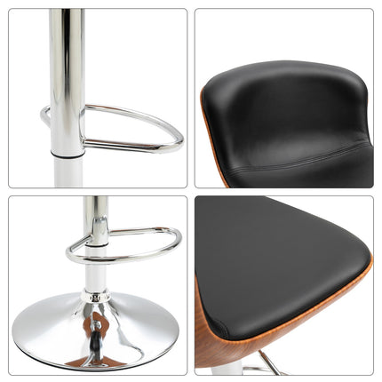 Adjustable black barstools with backrest, set of 2