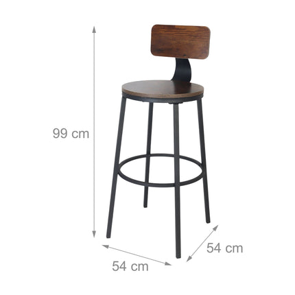 Bar Stools with Backrest, 2-Piece Set, Metal Frame