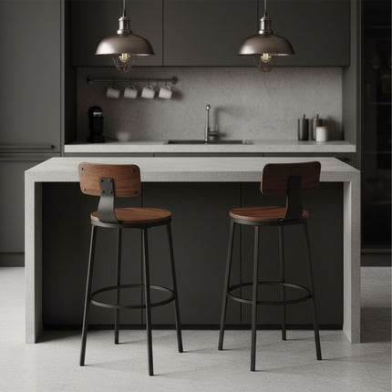 Bar Stools with Backrest, 2-Piece Set, Metal Frame