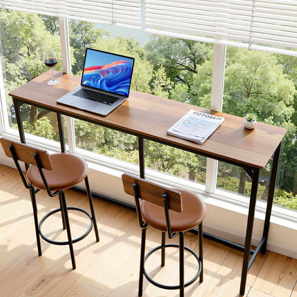 Bar Table, 63 x 16 in Rectangular High Top, Brown Black