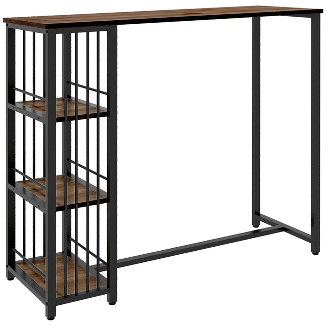 Bar table - wooden look, 3 shelves, steel frame, 120x40x105 cm