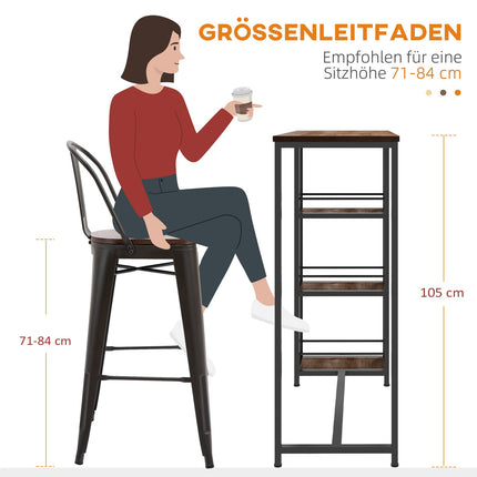 Bar table - wooden look, 3 shelves, steel frame, 120x40x105 cm