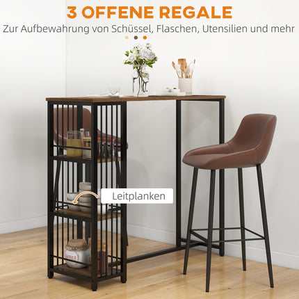 Bar table - wooden look, 3 shelves, steel frame, 120x40x105 cm