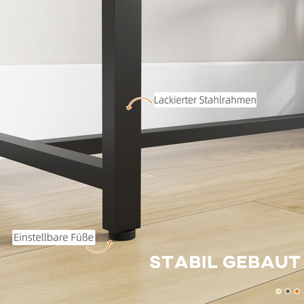 Bar table - wooden look, 3 shelves, steel frame, 120x40x105 cm