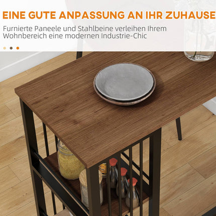 Bar table - wooden look, 3 shelves, steel frame, 120x40x105 cm