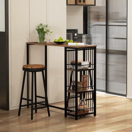 Bar table - wooden look, 3 shelves, steel frame, 120x40x105 cm