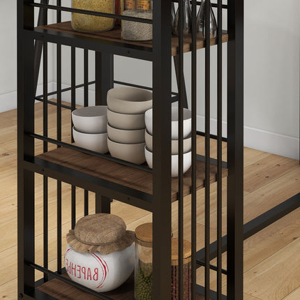 Bar table - wooden look, 3 shelves, steel frame, 120x40x105 cm