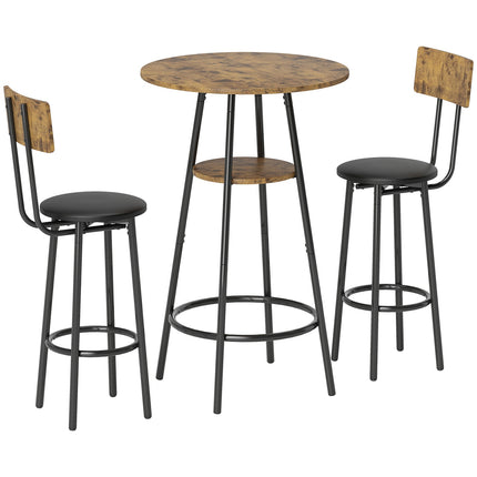 Bar Table Set, 3-Piece, Faux Leather, Brown