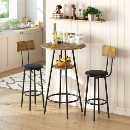 Bar Table Set, 3-Piece, Faux Leather, Brown