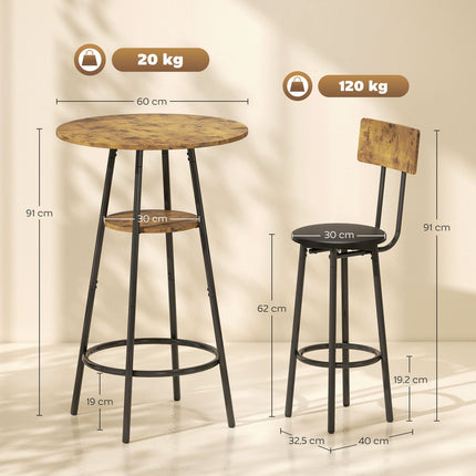 Bar Table Set, 3-Piece, Faux Leather, Brown