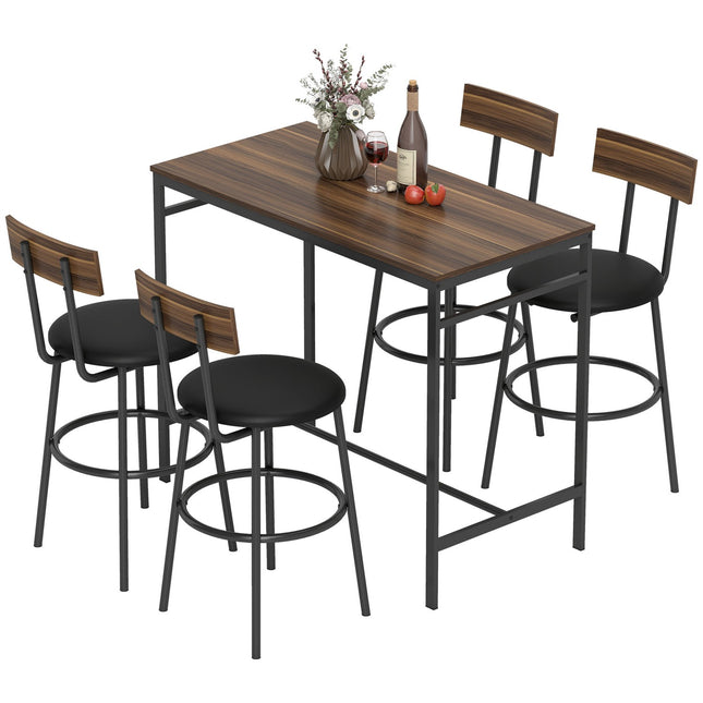Bar Table Set, 5-Piece, Wood & Steel, Industrial Design