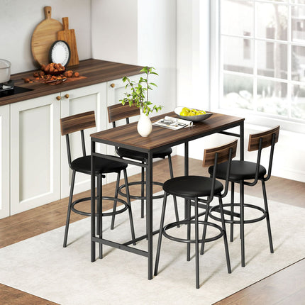 Bar Table Set, 5-Piece, Wood & Steel, Industrial Design