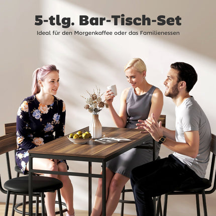 Bar Table Set, 5-Piece, Wood & Steel, Industrial Design