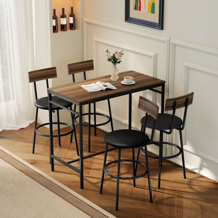 Bar Table Set, 5-Piece, Wood & Steel, Industrial Design