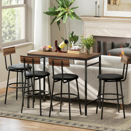 Bar Table Set, 5-Piece, Wood & Steel, Industrial Design