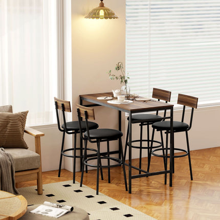 Bar Table Set, 5-Piece, Wood & Steel, Industrial Design