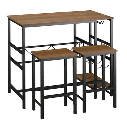 3-piece bar table set, natural chipboard and steel