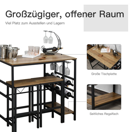 3-piece bar table set, natural chipboard and steel