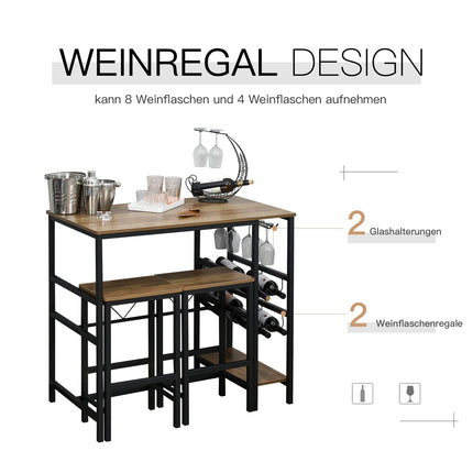 3-piece bar table set, natural chipboard and steel