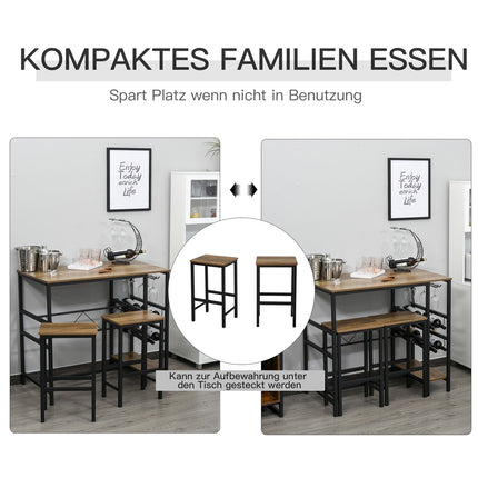 3-piece bar table set, natural chipboard and steel