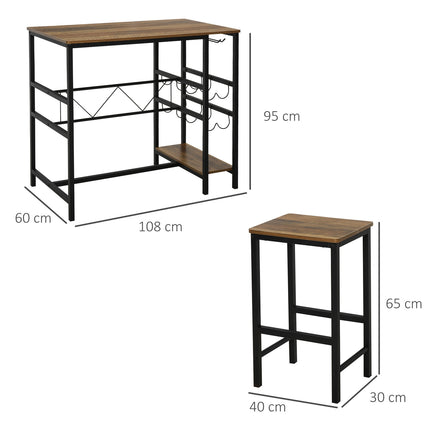 3-piece bar table set, natural chipboard and steel