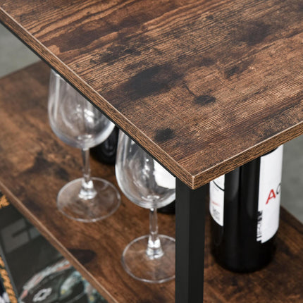 3-piece rustic bar table set with shelves, steel frame