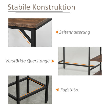3-piece rustic bar table set with shelves, steel frame