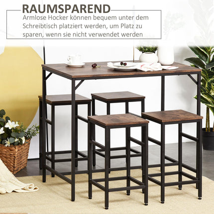 5-piece rustic brown bar table set with 4 stools