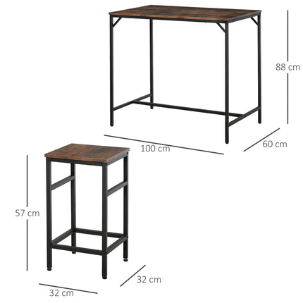 5-piece rustic brown bar table set with 4 stools