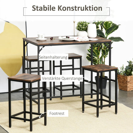 5-piece rustic brown bar table set with 4 stools