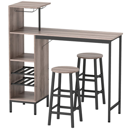 Bar Table Set, Storage, Wine Racks, Stools, Gray
