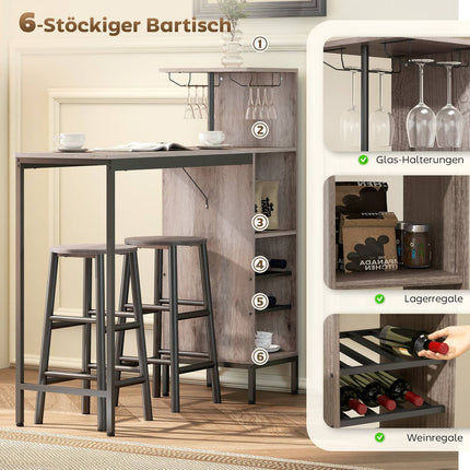 Bar Table Set, Storage, Wine Racks, Stools, Gray