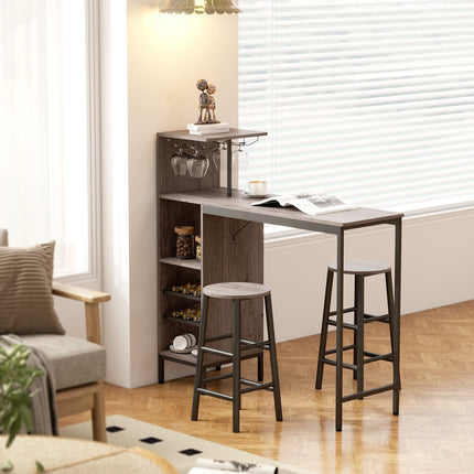 Bar Table Set, Storage, Wine Racks, Stools, Gray